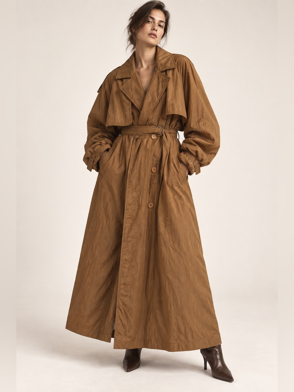 Vintage Omonimo Italian Brown Oversized Maxi Trench Coat JG